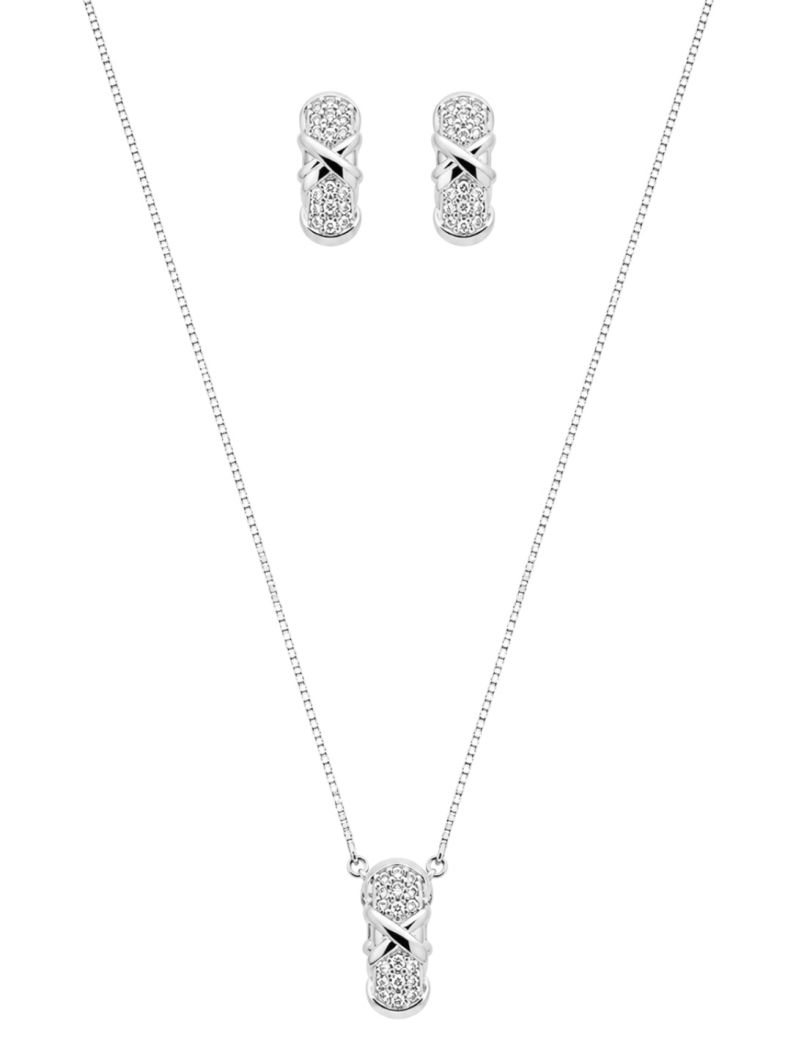 Conjunto Colar e Brinco Folheado a Ouro 18k e Prata Argola Cravejado Inspi. Joalheria