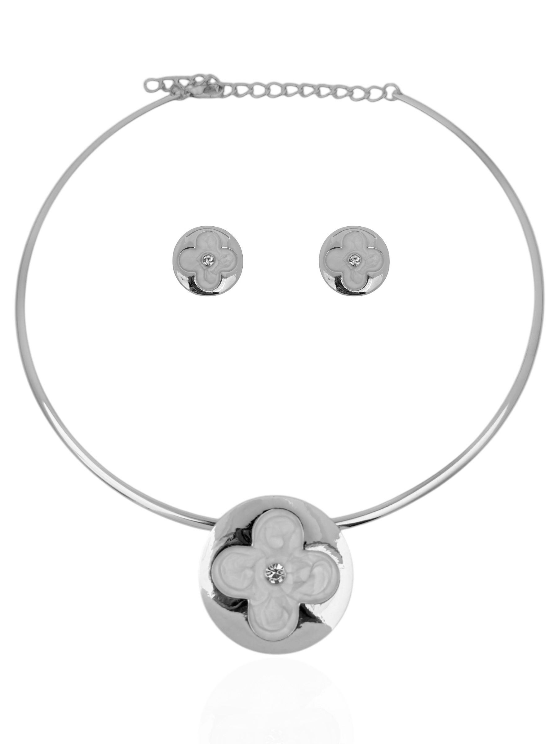 Conjunto Colar e Brinco Folheado a Prata Aro Inspiração Com Ponto de luz