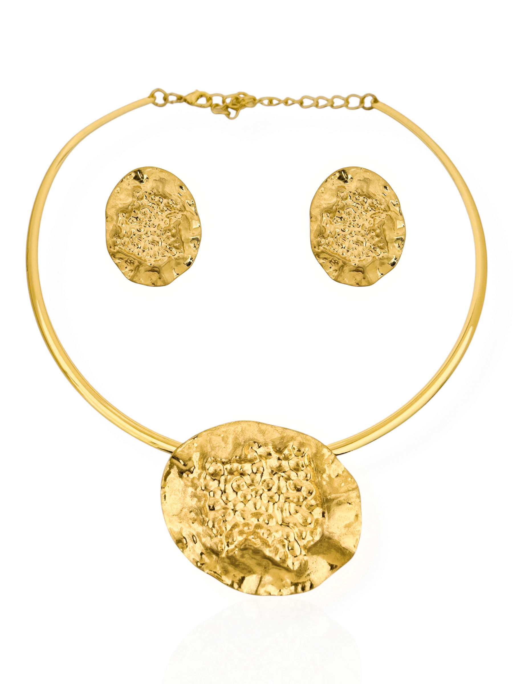 Conjunto Colar e Brinco Folheado a Ouro 18k e Prata Aro Martelado