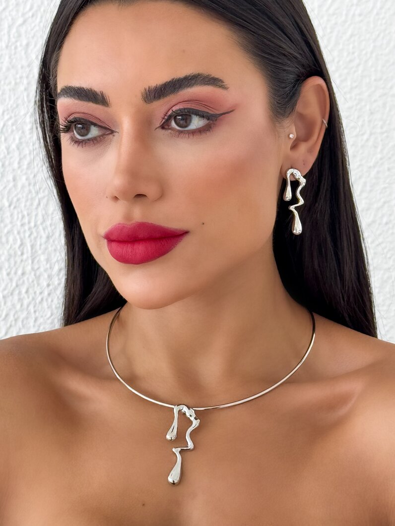 Conjunto Colar e Brinco Folheado a Ouro 18k e Prata Aro Orgânico