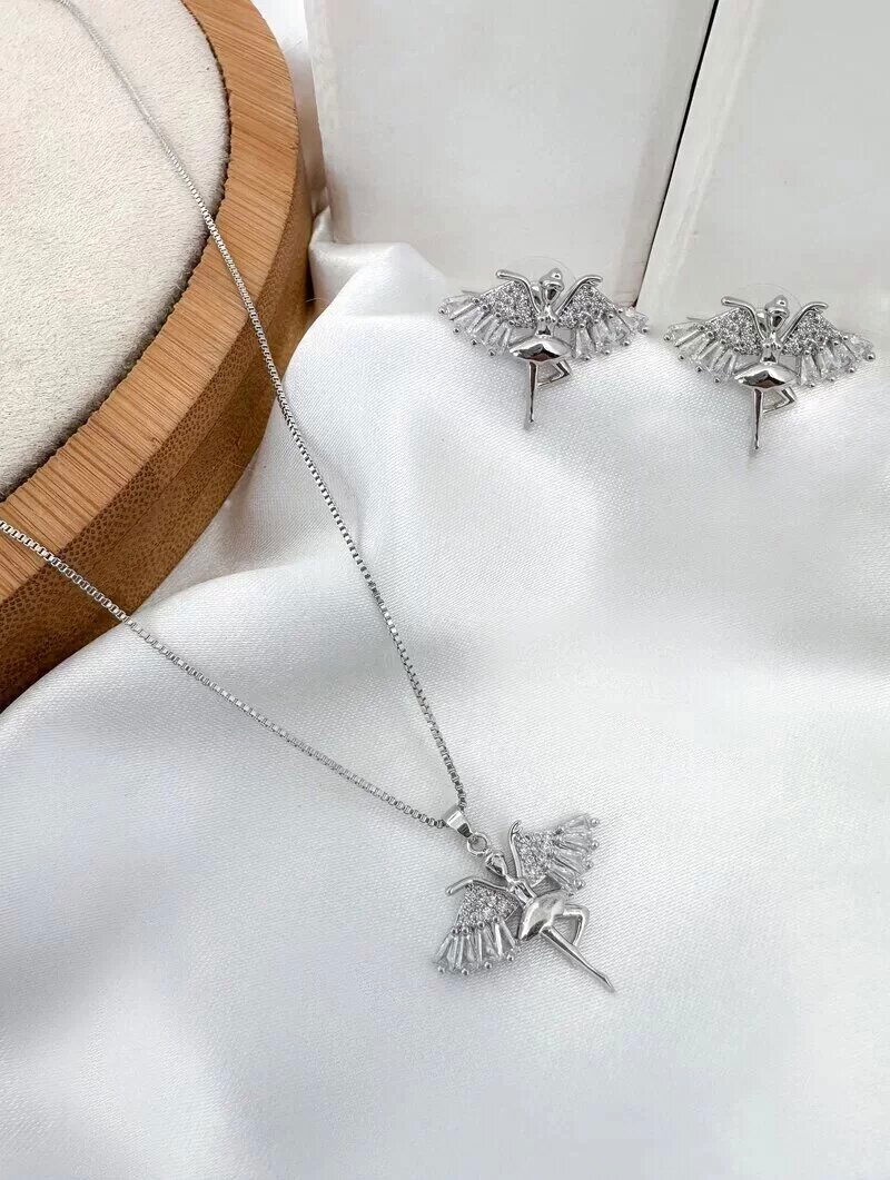 Conjunto Colar e Brinco Folheado a Ouro 18k e Prata Bailarina com Zircônias