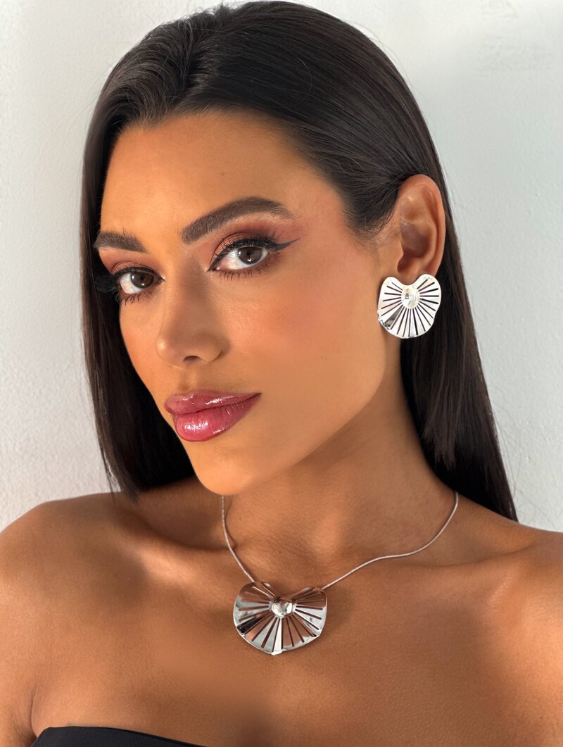 conjunto colar e brinco folheado a ouro 18k e prata Celine