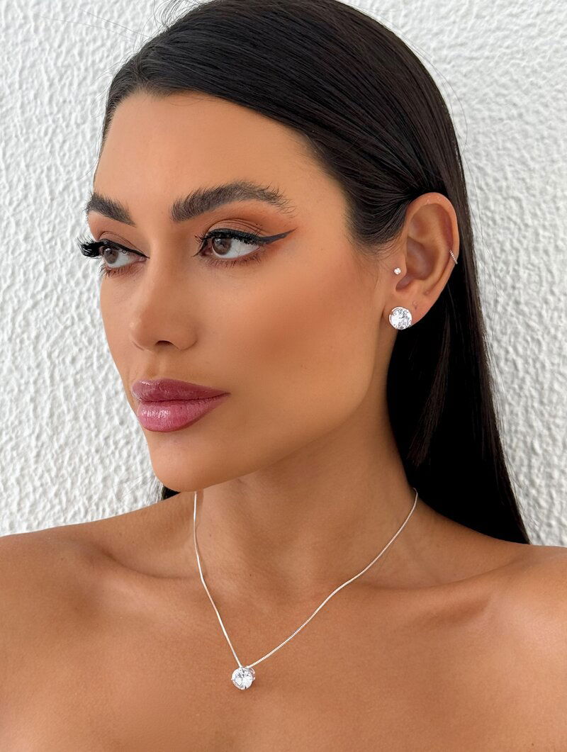 Conjunto Colar e Brinco Folheado a Ouro 18k e Prata Circulo de Zircônia Cristal