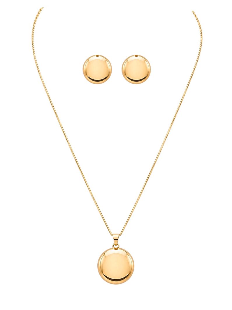Conjunto Colar e Brinco Folheado a Ouro 18k e Prata Circulo Liso
