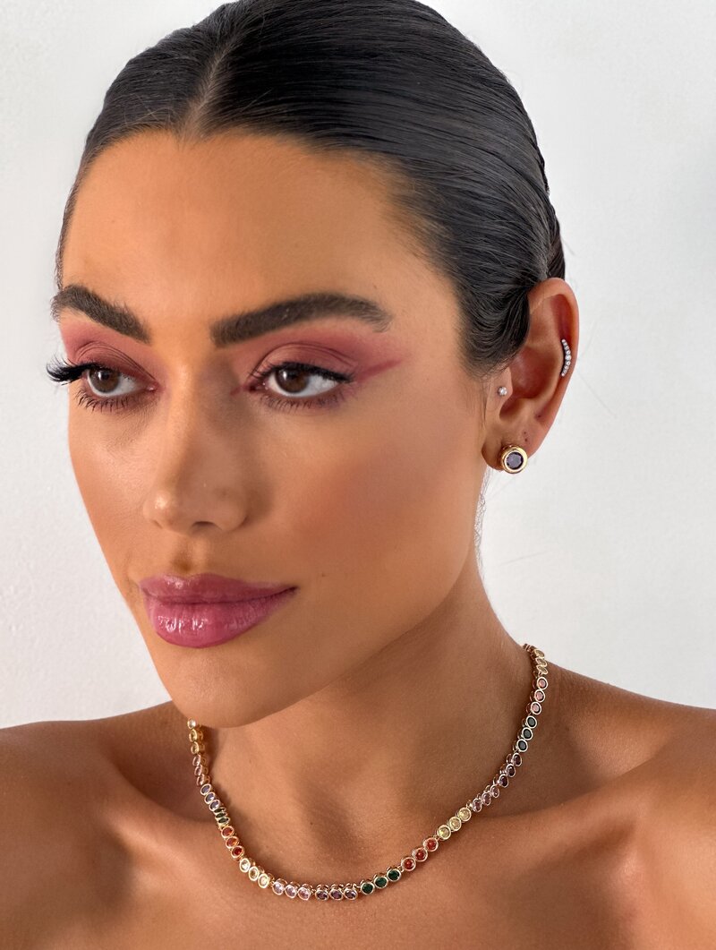 Conjunto Colar e Brinco Folheado a Ouro 18k e Prata Circulos de Zircônias