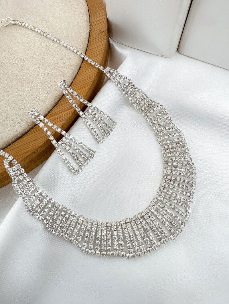 Conjunto Colar e Brinco Folheado a Ouro 18k e Prata com Micro Zircônias