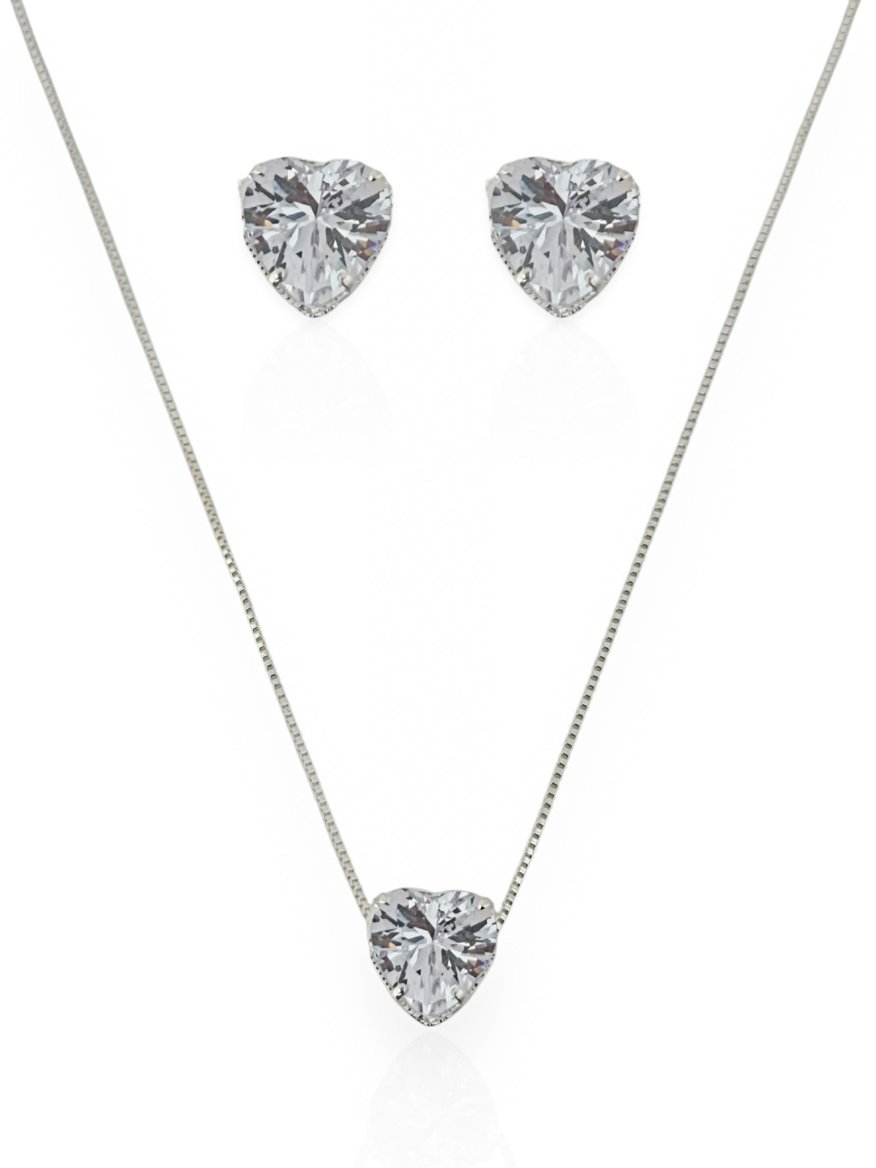 Conjunto Colar e Brinco Folheado a Ouro 18k e Prata Ponto de Luz Coração