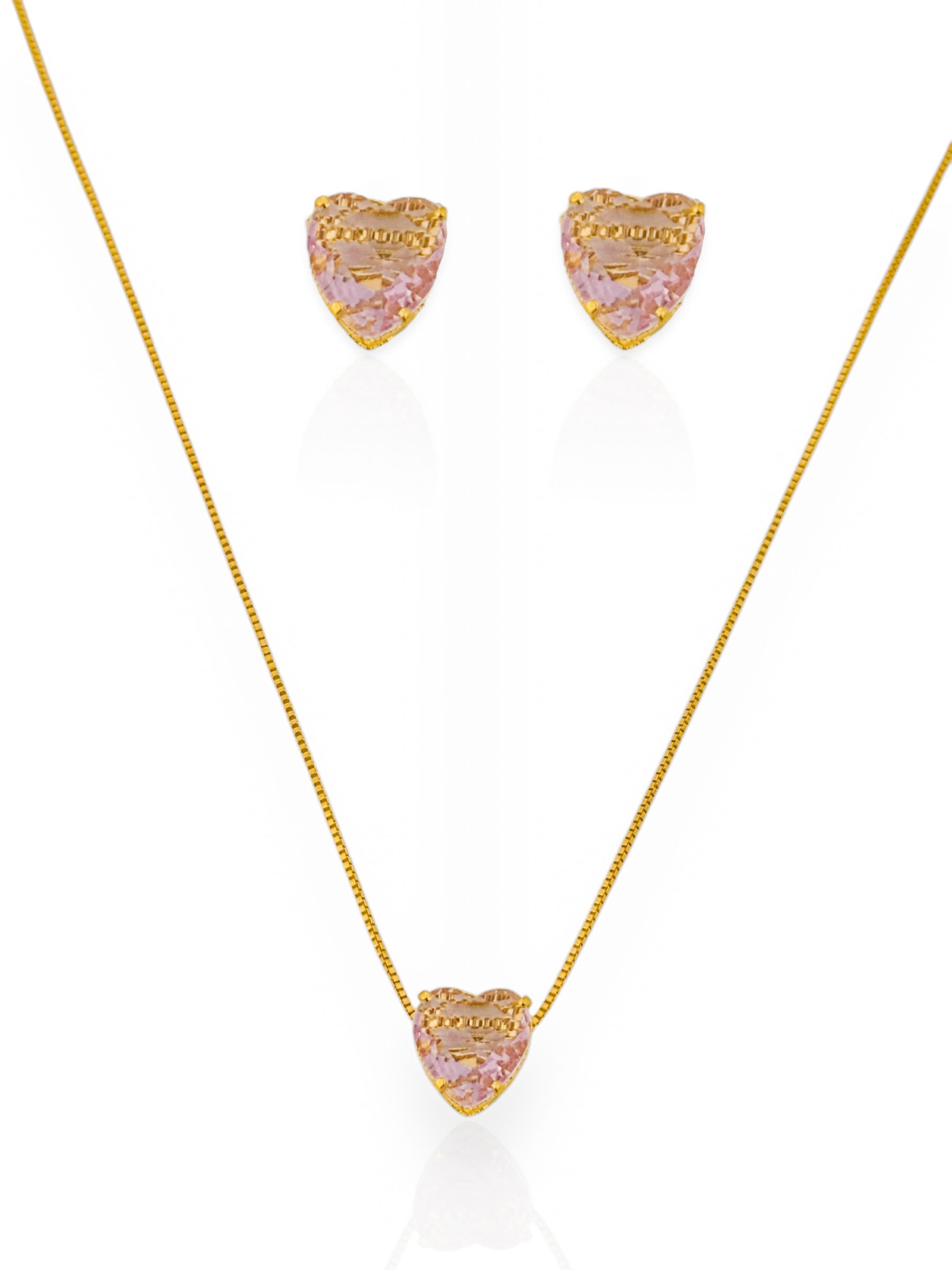 Conjunto Colar e Brinco Folheado a Ouro 18k e Prata Ponto de Luz Coração