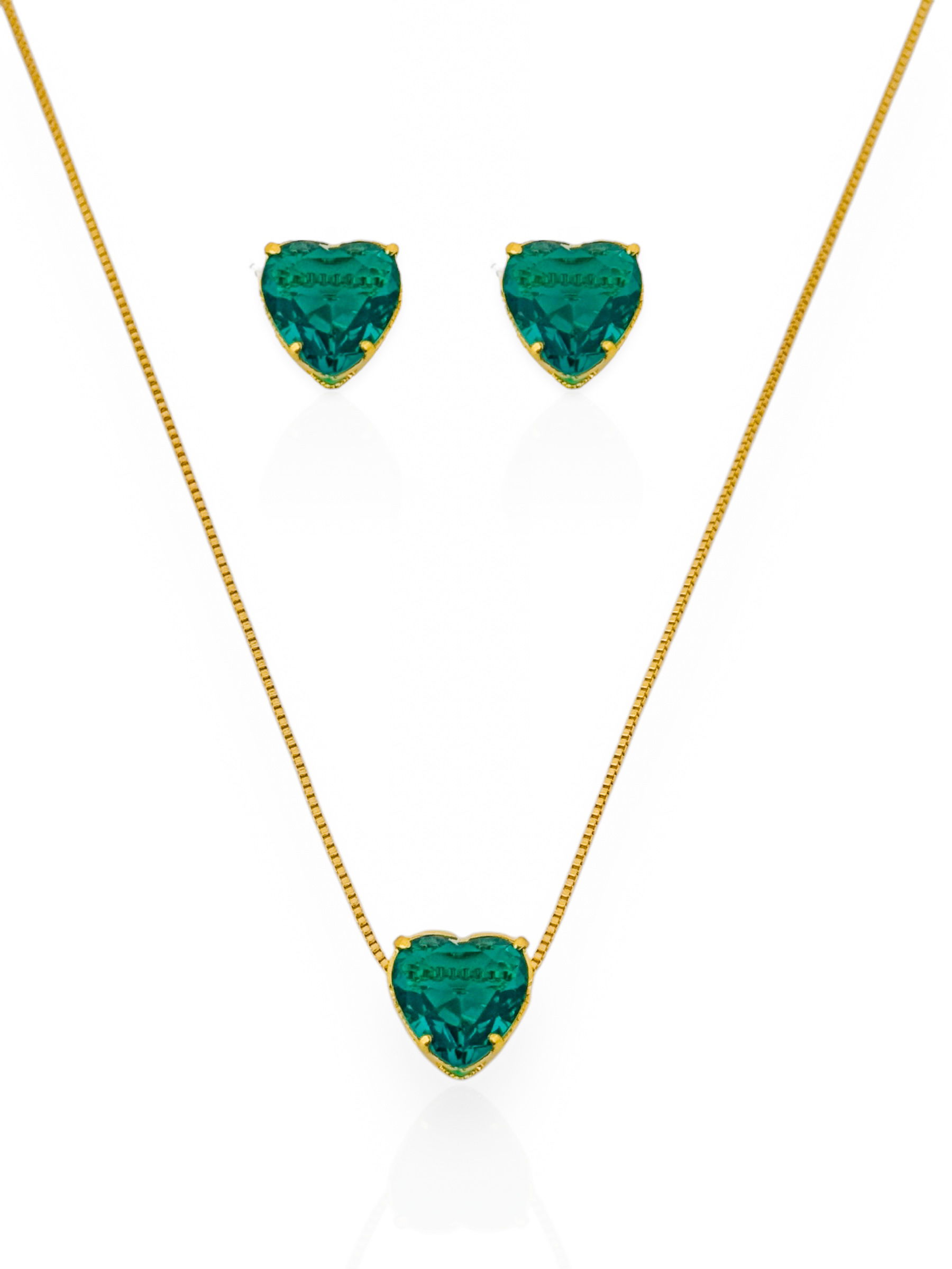 Conjunto Colar e Brinco Folheado a Ouro 18k e Prata Ponto de Luz Coração