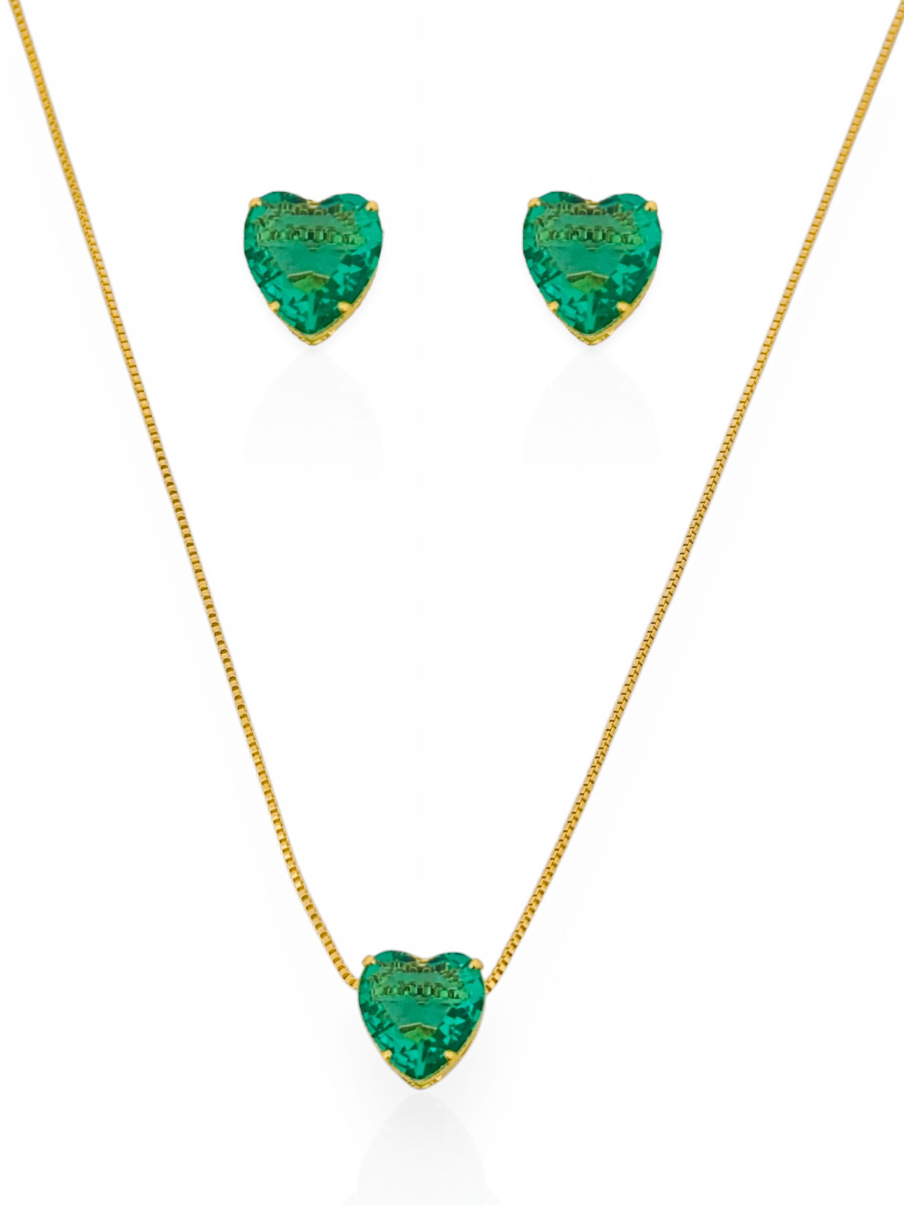 Conjunto Colar e Brinco Folheado a Ouro 18k e Prata Ponto de Luz Coração
