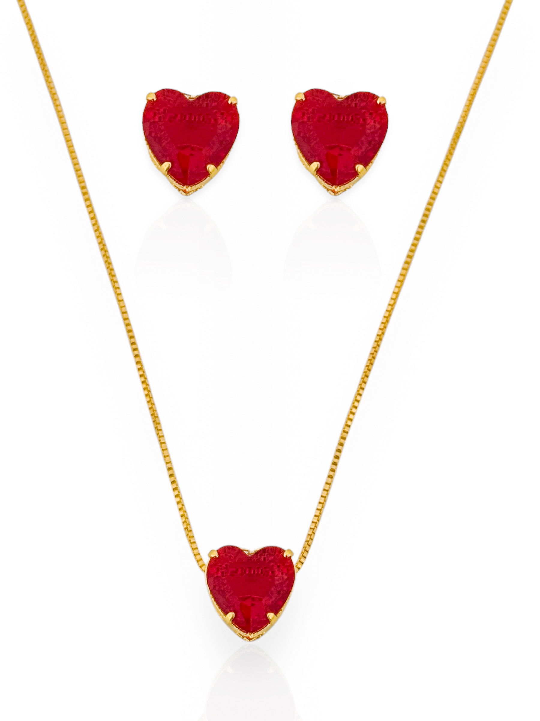 Conjunto Colar e Brinco Folheado a Ouro 18k e Prata Ponto de Luz Coração