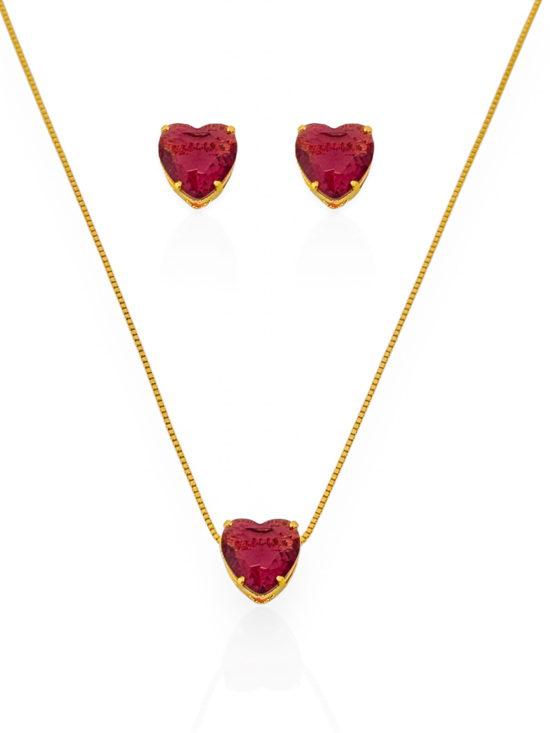 Conjunto Colar e Brinco Folheado a Ouro 18k e Prata Ponto de Luz Coração