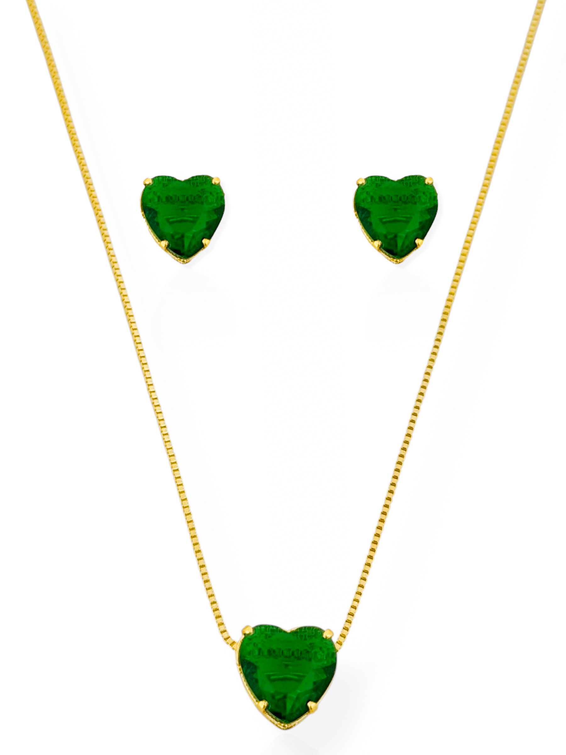 Conjunto Colar e Brinco Folheado a Ouro 18k e Prata Ponto de Luz Coração