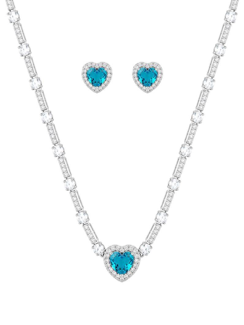 Conjunto Colar e Brinco Folheado a Ouro 18k e Prata Corações Cristal Colorido