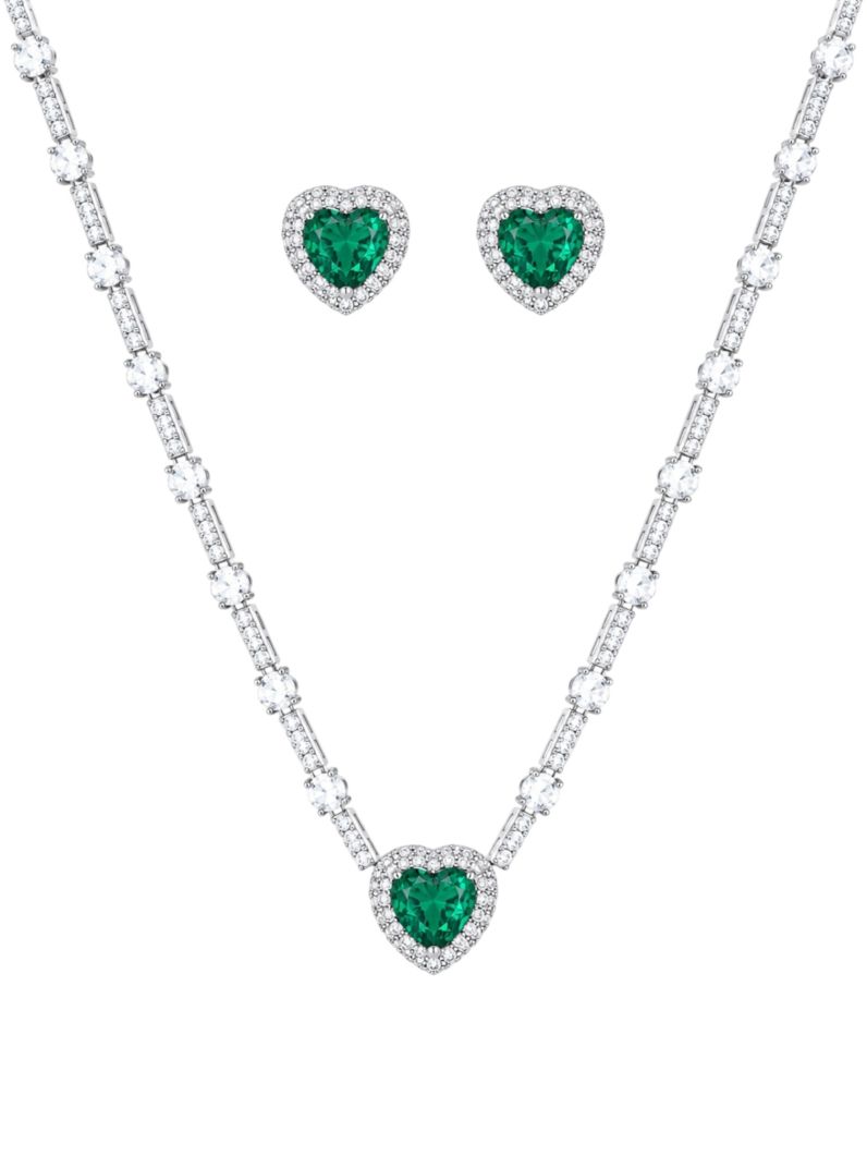 Conjunto Colar e Brinco Folheado a Ouro 18k e Prata Corações Cristal Colorido