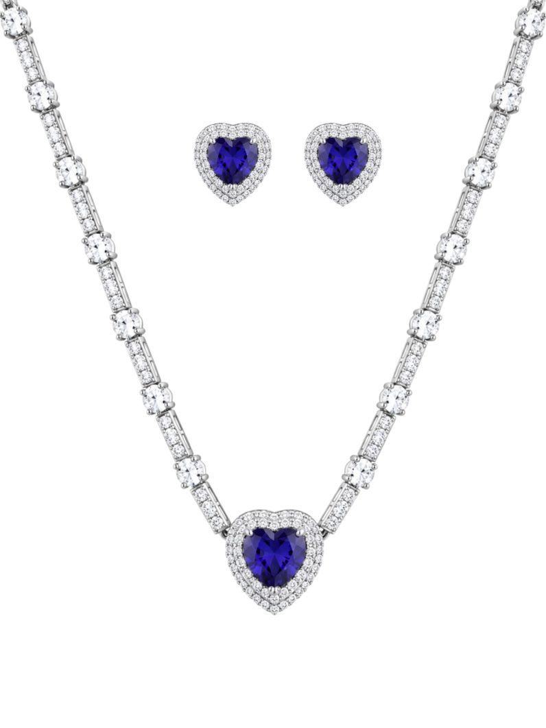 Conjunto Colar e Brinco Folheado a Ouro 18k e Prata Corações Cristal Colorido