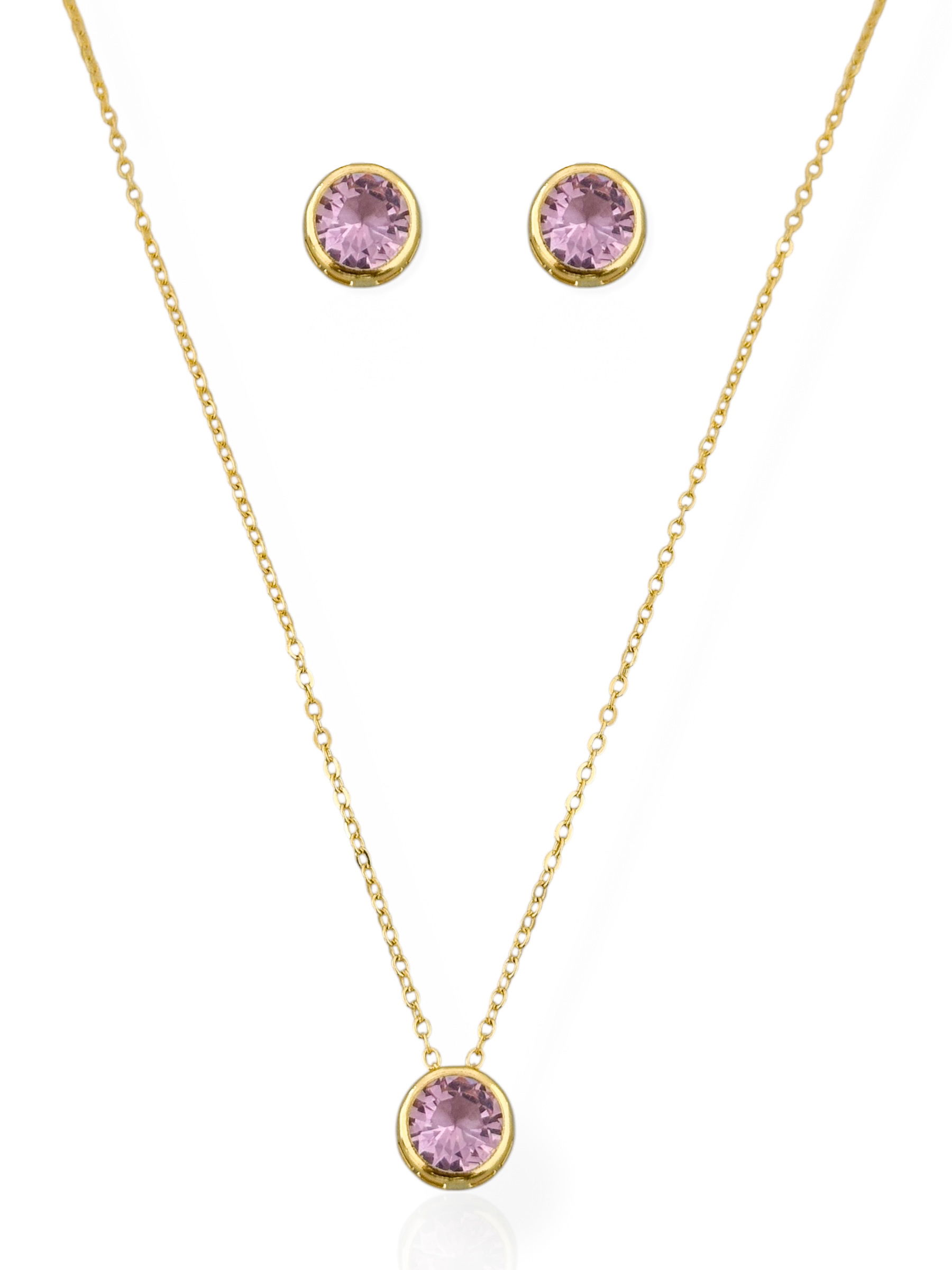 Conjunto Colar e Brinco Folheado a Ouro 18k e Prata Cristal Encapsulado