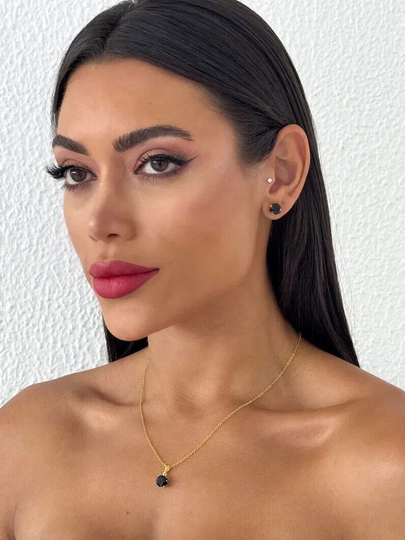 Conjunto Colar e Brinco Folheado a Ouro 18k e Prata Elo Mini Português Com Ponto De Luz