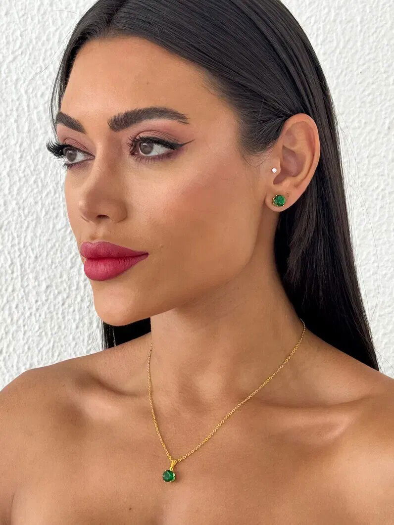 Conjunto Colar e Brinco Folheado a Ouro 18k e Prata Elo Mini Português Com Ponto De Luz