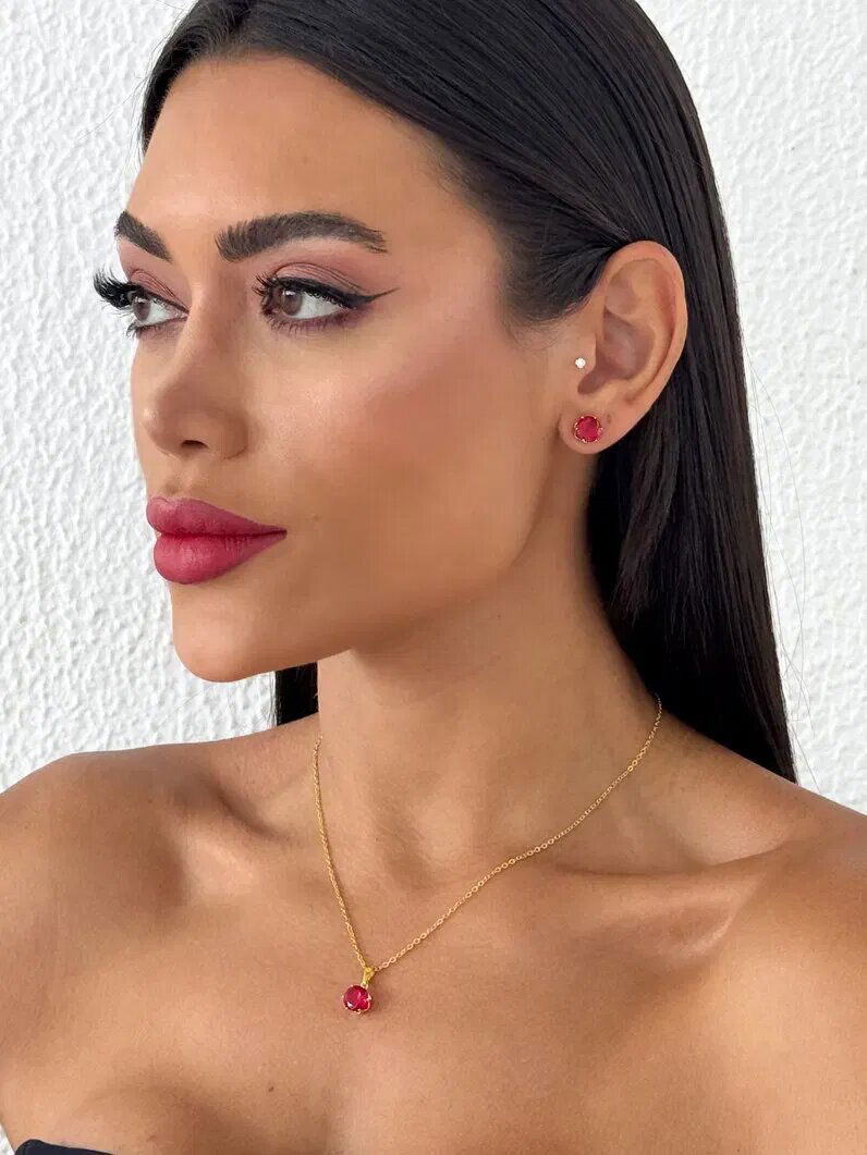 Conjunto Colar e Brinco Folheado a Ouro 18k e Prata Elo Mini Português Com Ponto De Luz