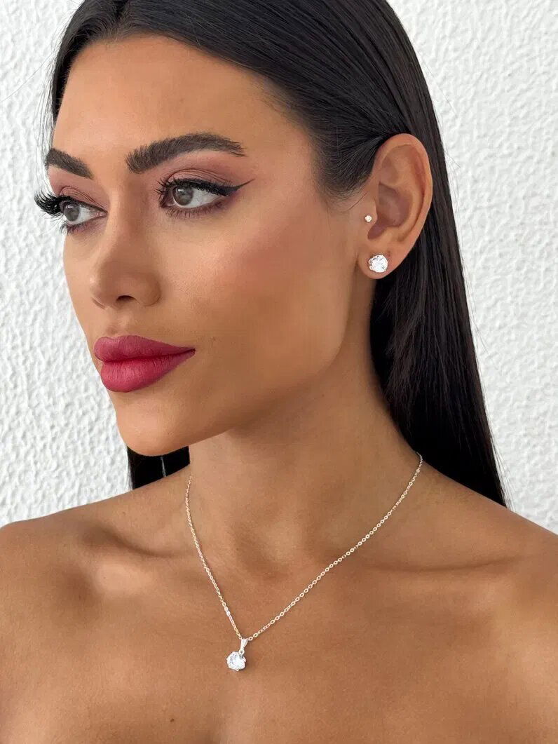 Conjunto Colar e Brinco Folheado a Ouro 18k e Prata Elo Mini Português Com Ponto De Luz