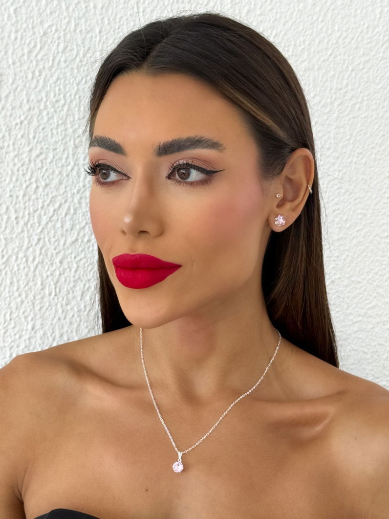 Conjunto Colar e Brinco Folheado a Ouro 18k e Prata Elo Mini Português Com Ponto De Luz