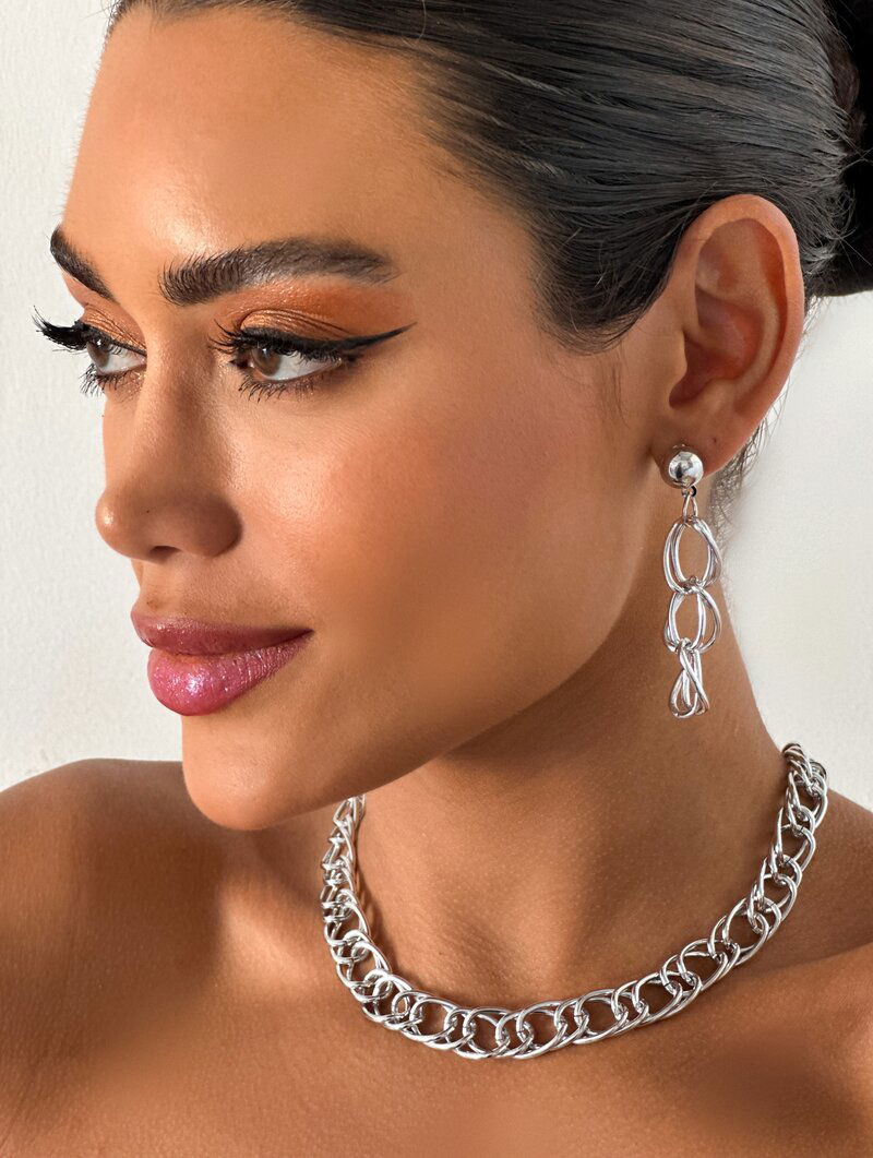 Conjunto Colar e Brinco Folheado a Ouro 18k e Prata Elos Duplo