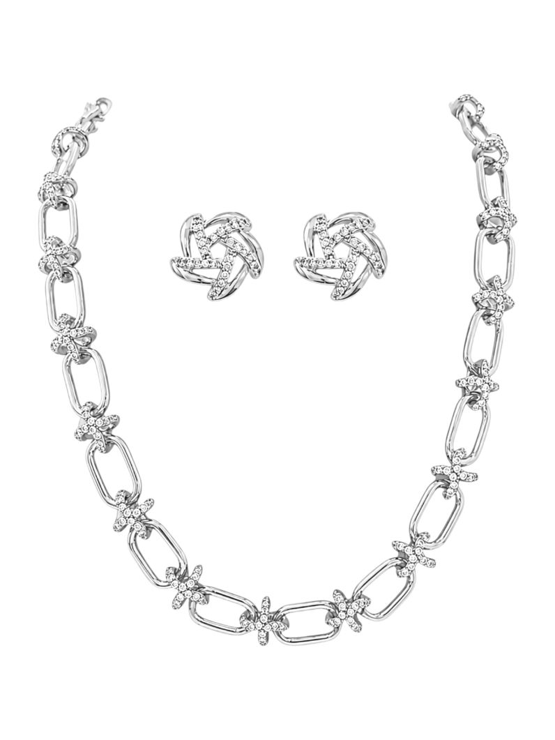 Conjunto Colar e Brinco Folheado a Ouro 18k e Prata Elos Liso e Cravejado