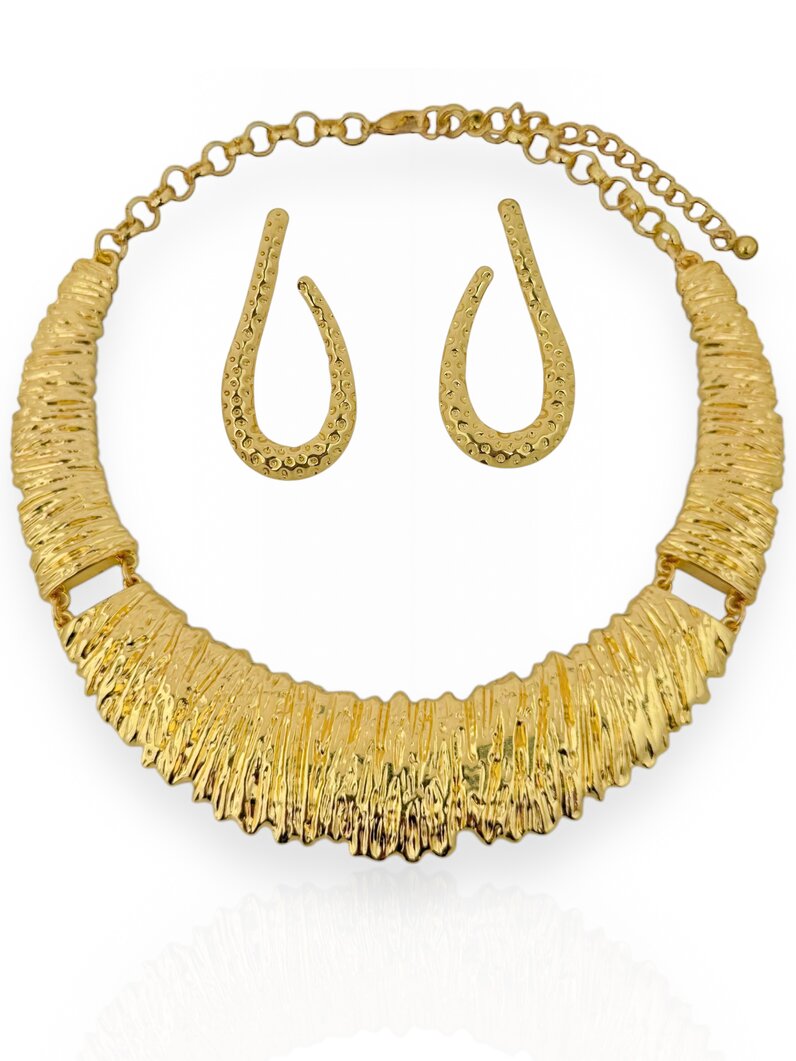 Conjunto Colar e Brinco Folheado a Ouro 18k e Prata Escovado