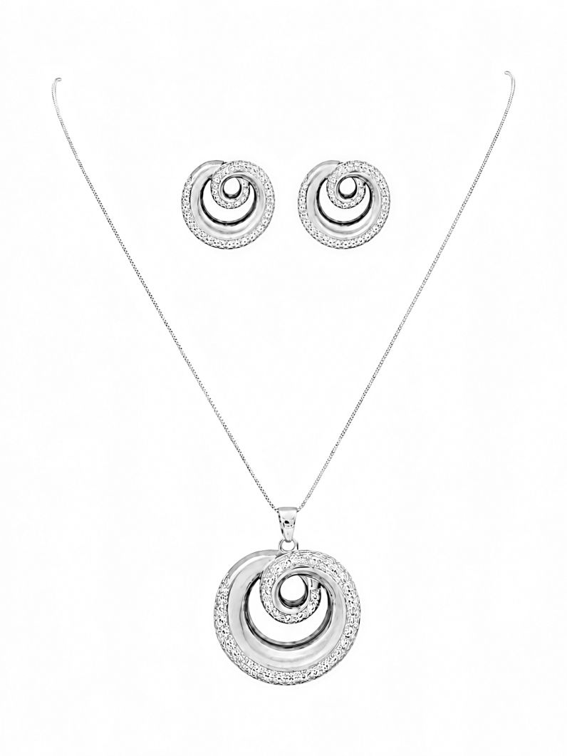 Conjunto Colar e Brinco Folheado a Ouro 18k e Prata Espiral Cravejado