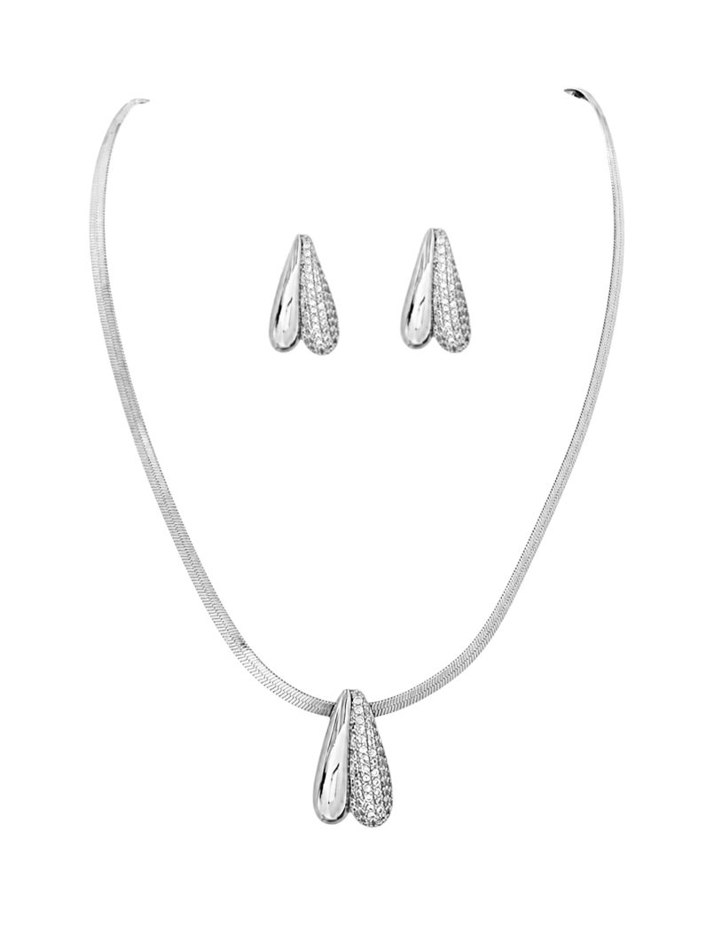 Conjunto Colar e Brinco Folheado a Ouro 18k e Prata Fita Laminada Com Coração Liso e Cravejado