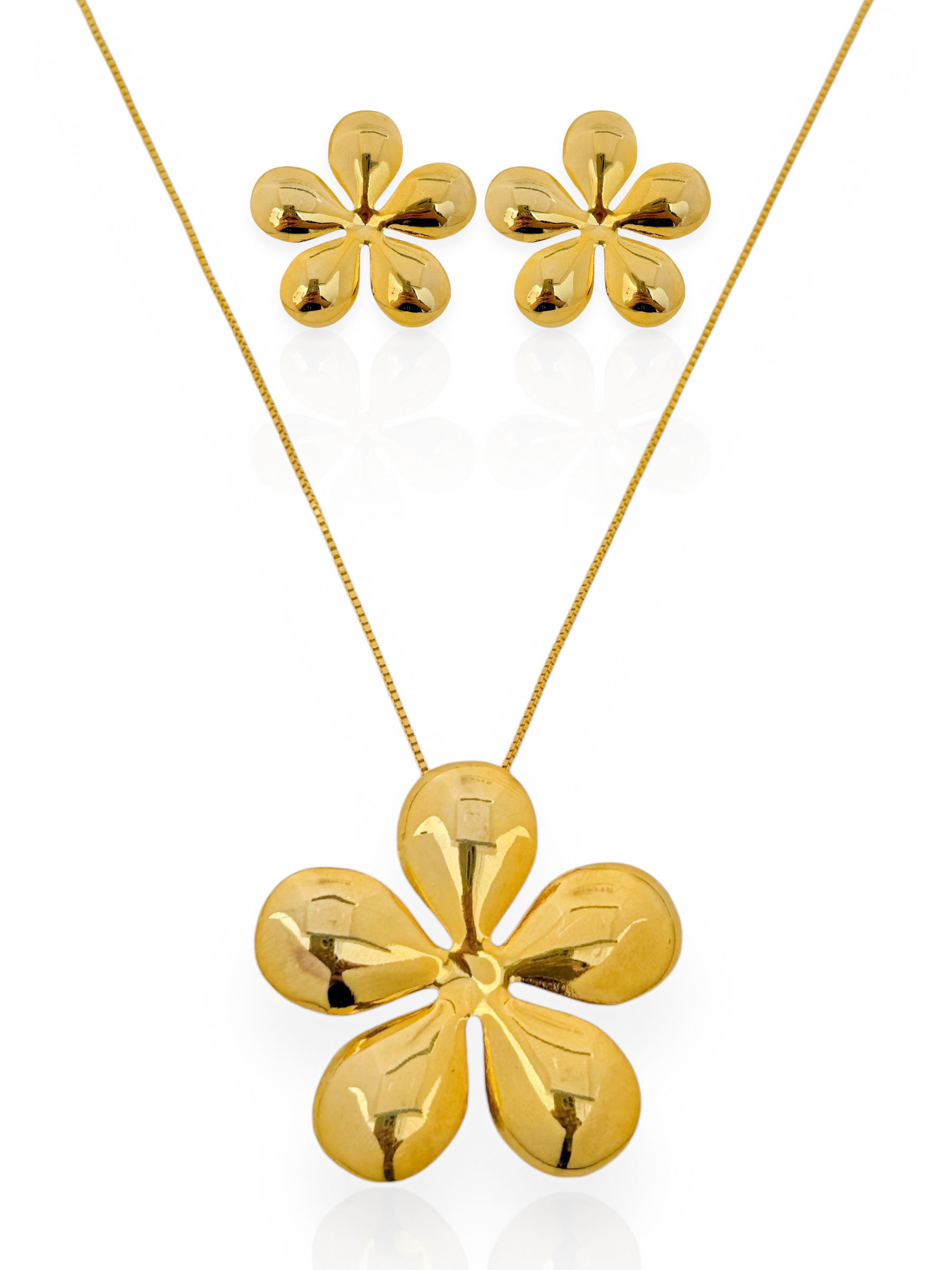 Conjunto Colar e Brinco Folheado a Ouro 18k e Prata Flor Max