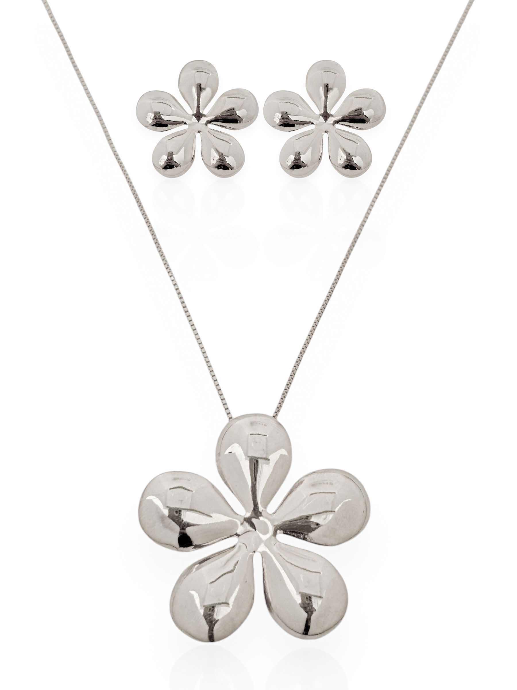 Conjunto Colar e Brinco Folheado a Ouro 18k e Prata Flor Max