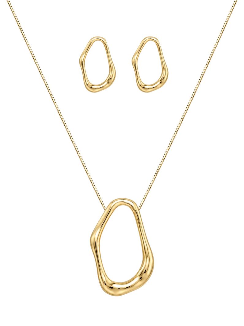 Conjunto Colar e Brinco Folheado a Ouro 18k e Prata Forma Vazada