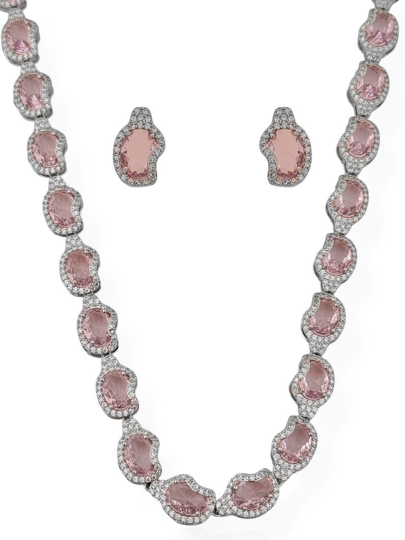 Conjunto Colar e Brinco Folheado a Ouro 18k e Prata Formas de Cristal Cravejado