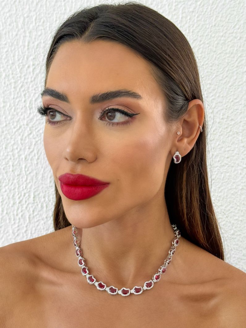 Conjunto Colar e Brinco Folheado a Ouro 18k e Prata Formas de Cristal Cravejado