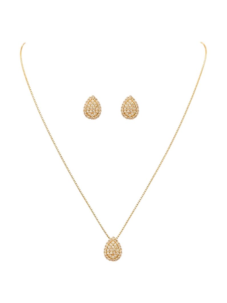 Conjunto Colar e Brinco Folheado a Ouro 18k e Prata Gota Cravejado