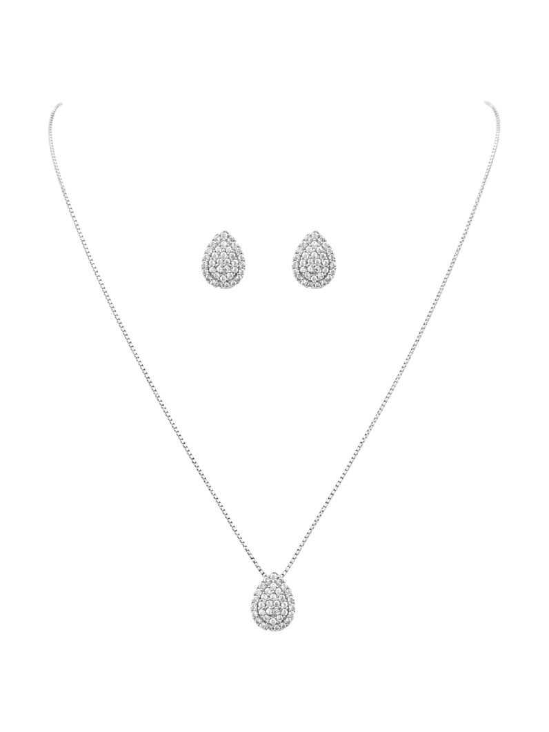 Conjunto Colar e Brinco Folheado a Ouro 18k e Prata Gota Cravejado