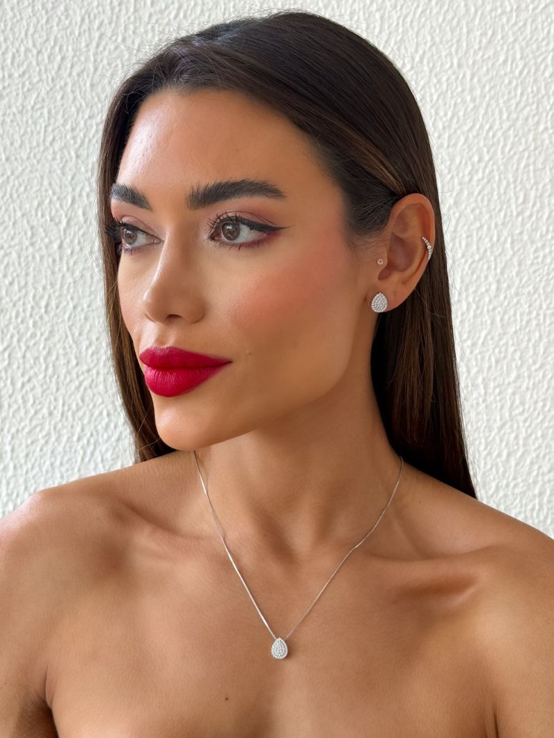 Conjunto Colar e Brinco Folheado a Ouro 18k e Prata Gota Cravejado