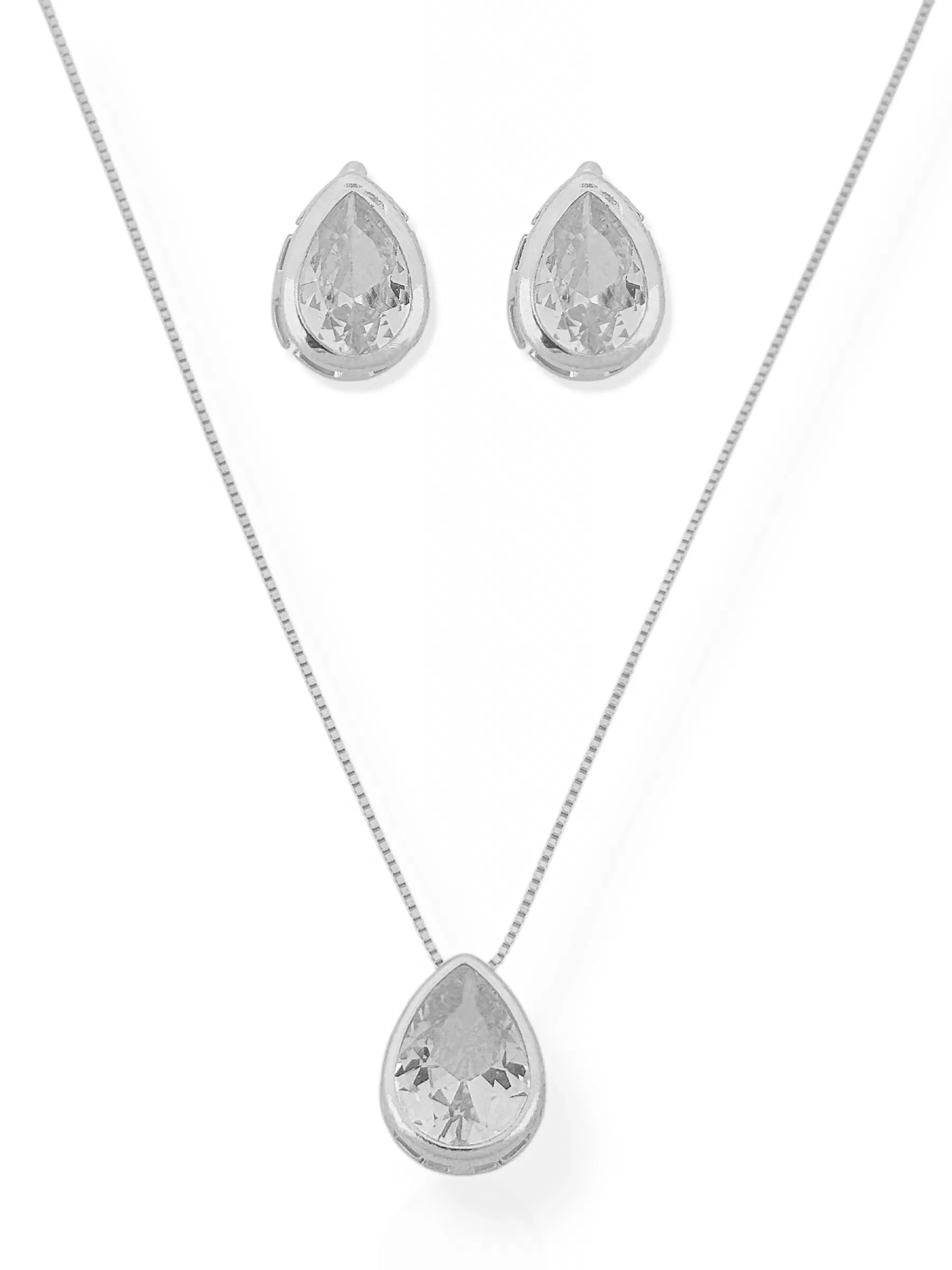 Conjunto Colar e Brinco Folheado a Ouro 18k e Prata Gota Cristal Colorido