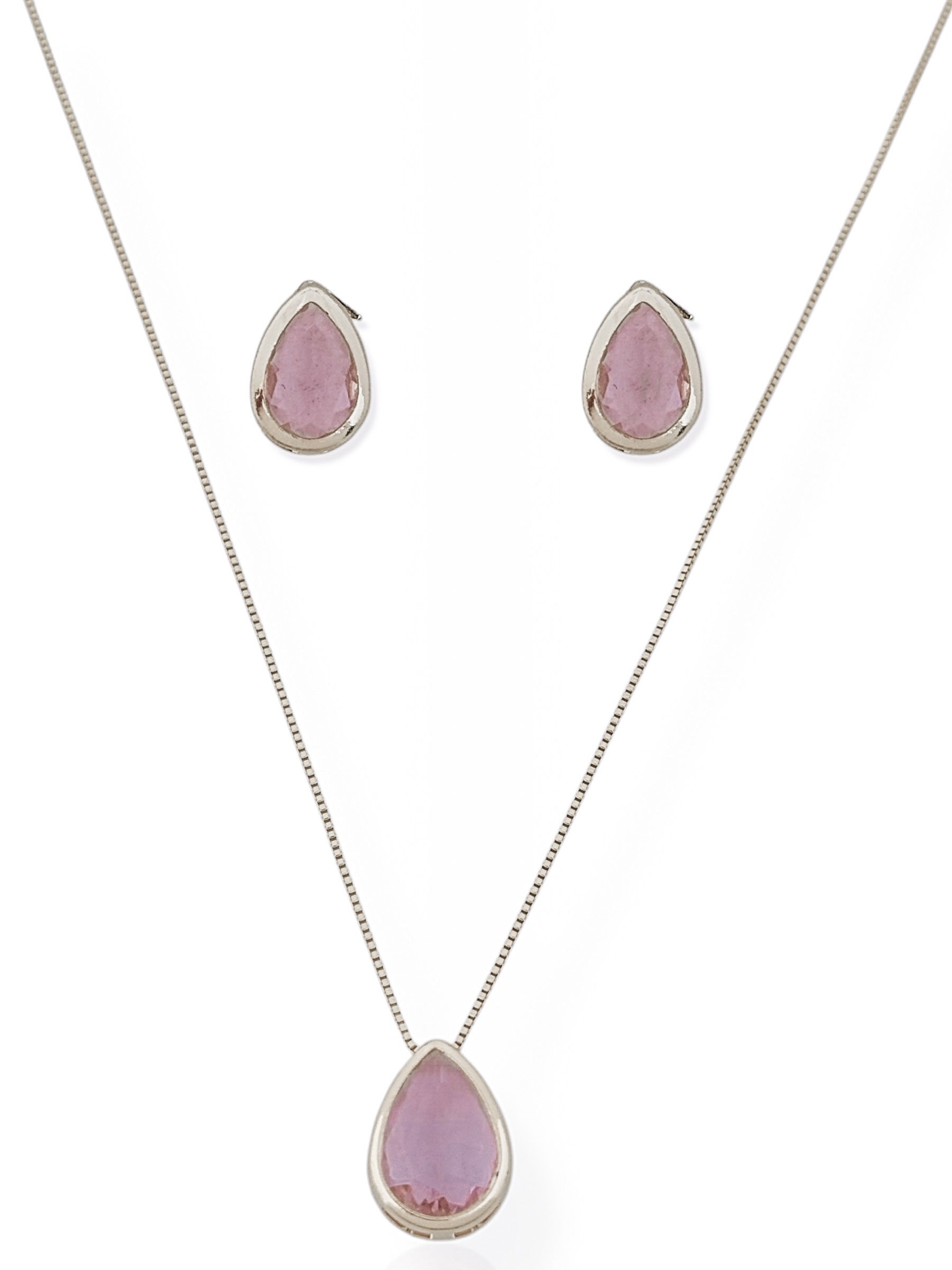 Conjunto Colar e Brinco Folheado a Ouro 18k e Prata Gota Cristal Colorido