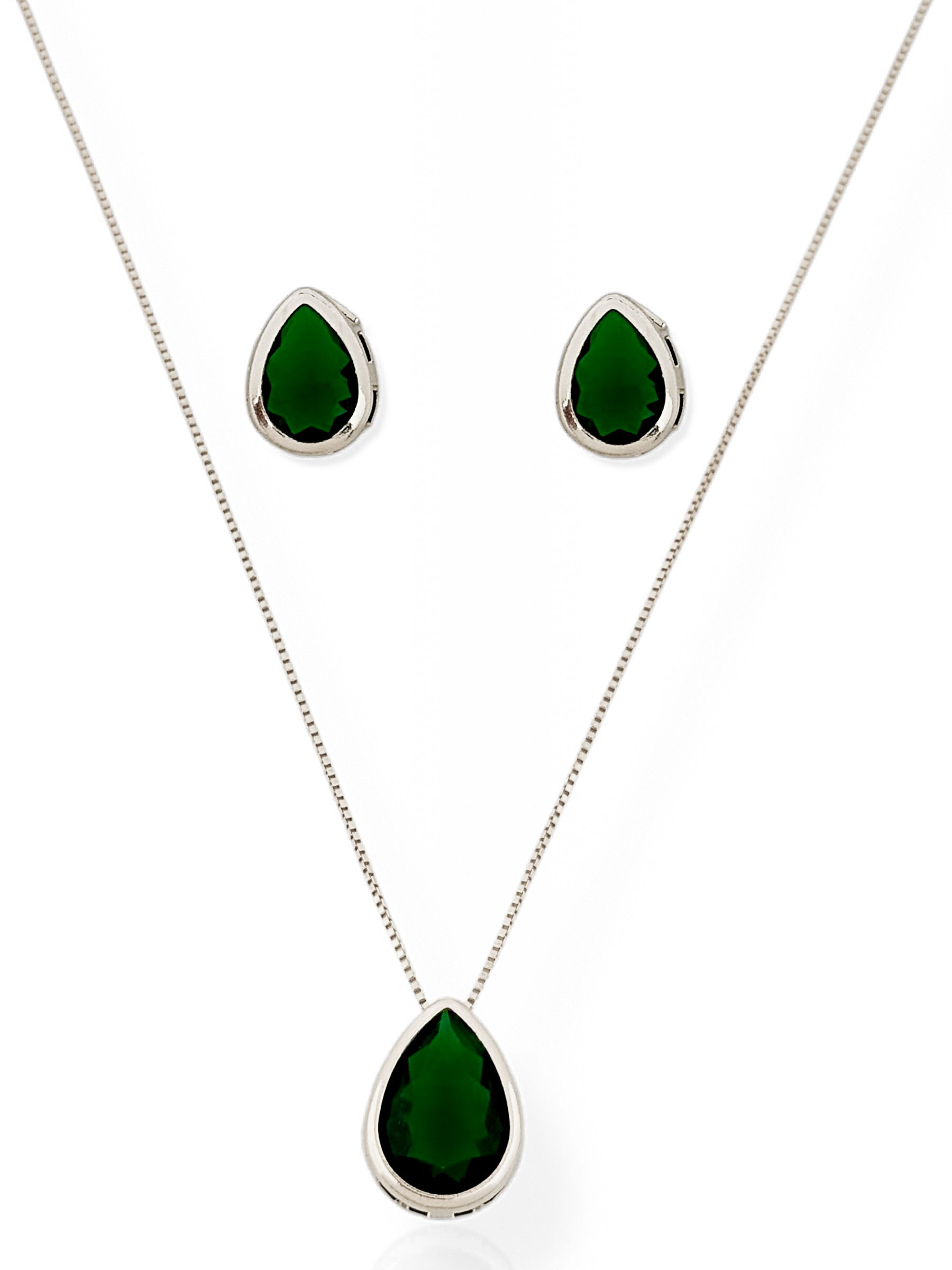 Conjunto Colar e Brinco Folheado a Ouro 18k e Prata Gota Cristal Colorido