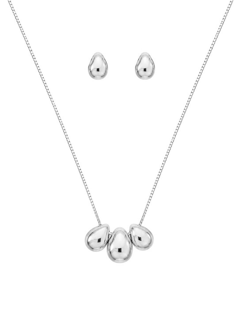 Conjunto Colar e Brinco Folheado a Ouro 18k e Prata Gota Lisa