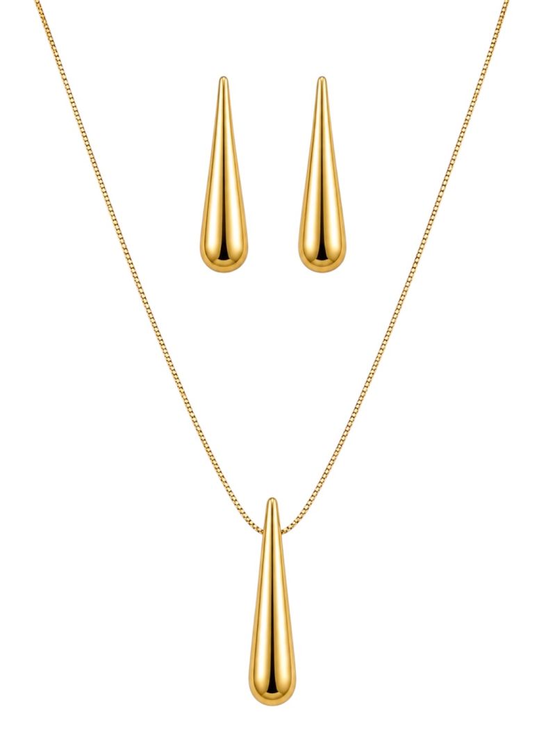 Conjunto Colar e Brinco Folheado a Ouro 18k e Prata Gota Longa