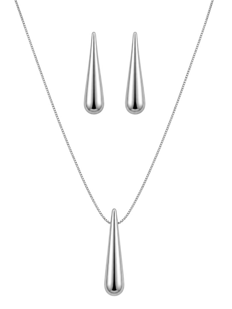 Conjunto Colar e Brinco Folheado a Ouro 18k e Prata Gota Longa