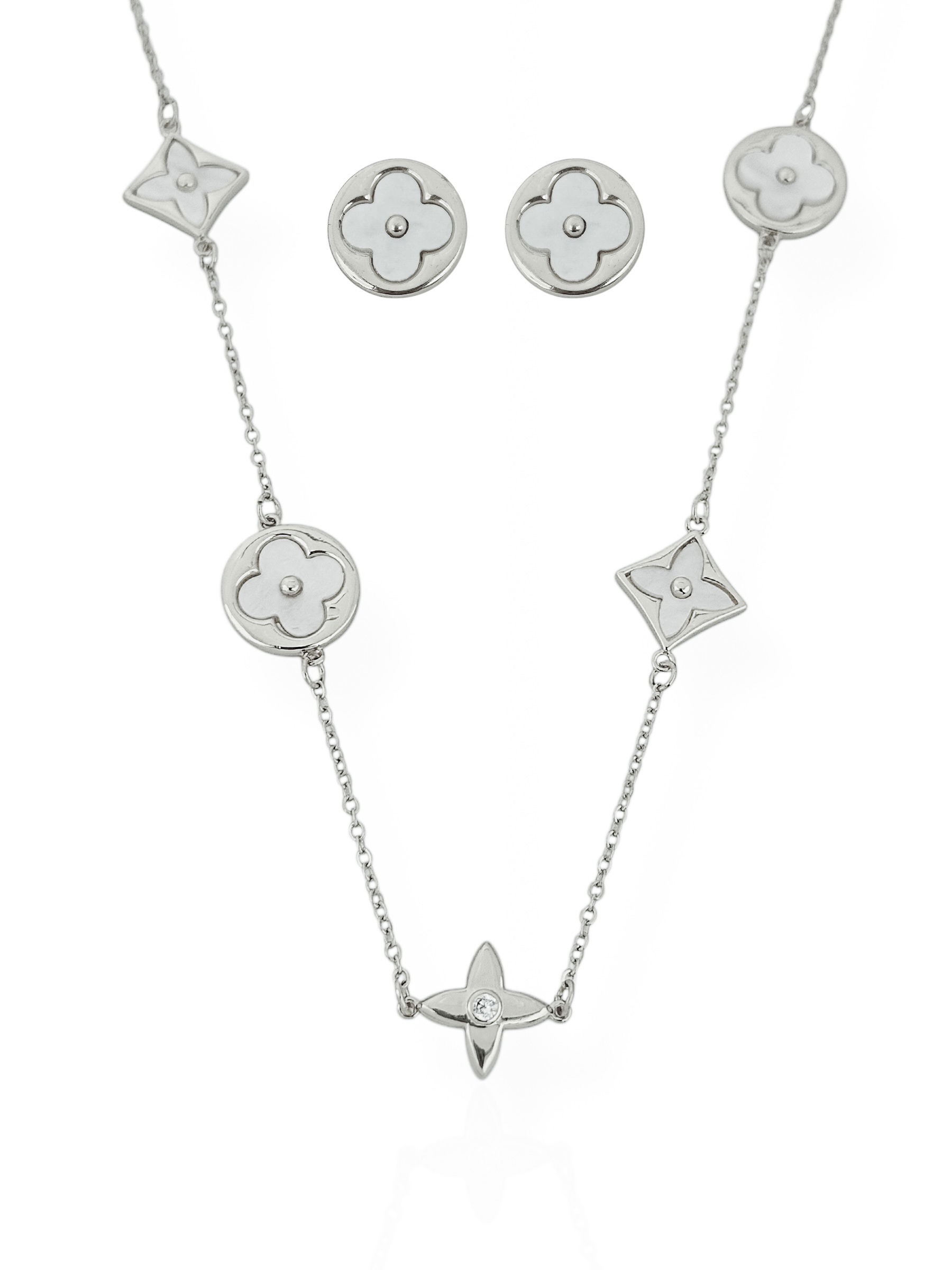 Conjunto Colar e Brinco Folheado a Ouro 18k e Prata Inspiração Com Resina