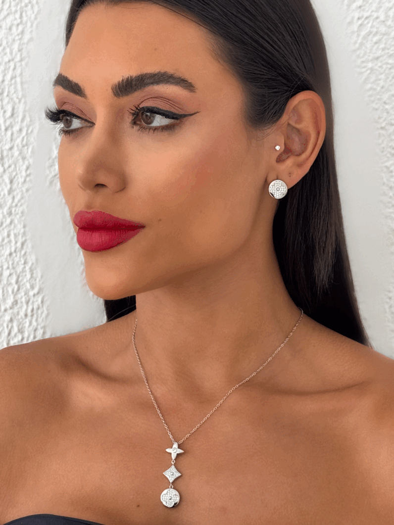 Conjunto Colar e Brinco Folheado a Prata Inspiração Com Zircônia