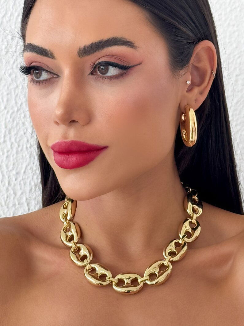 Conjunto Colar e Brinco Folheado a Ouro 18k e Prata Inspiração Joalheria M
