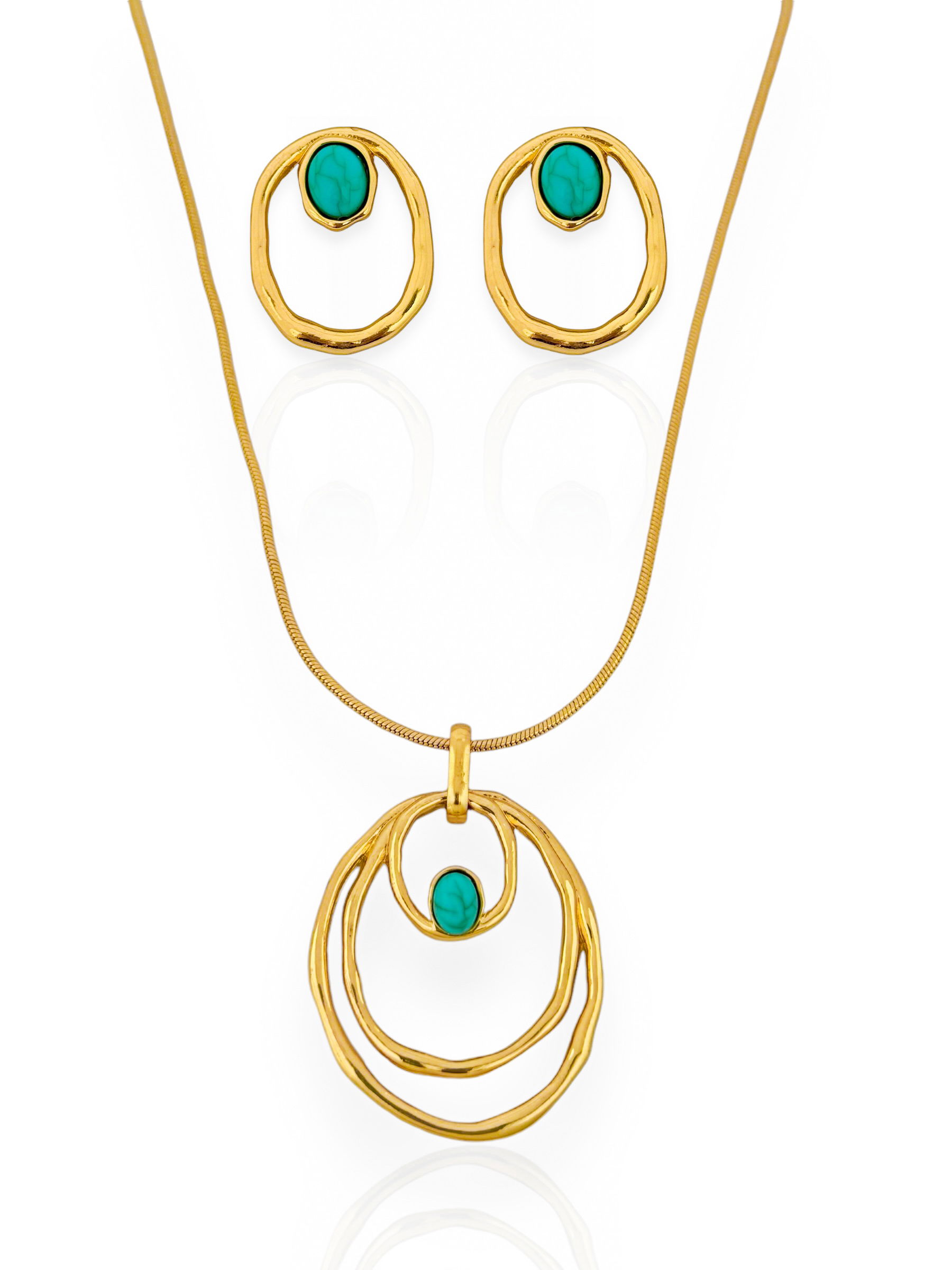 Conjunto Colar e Brinco Folheado a Ouro 18k e Prata Jade