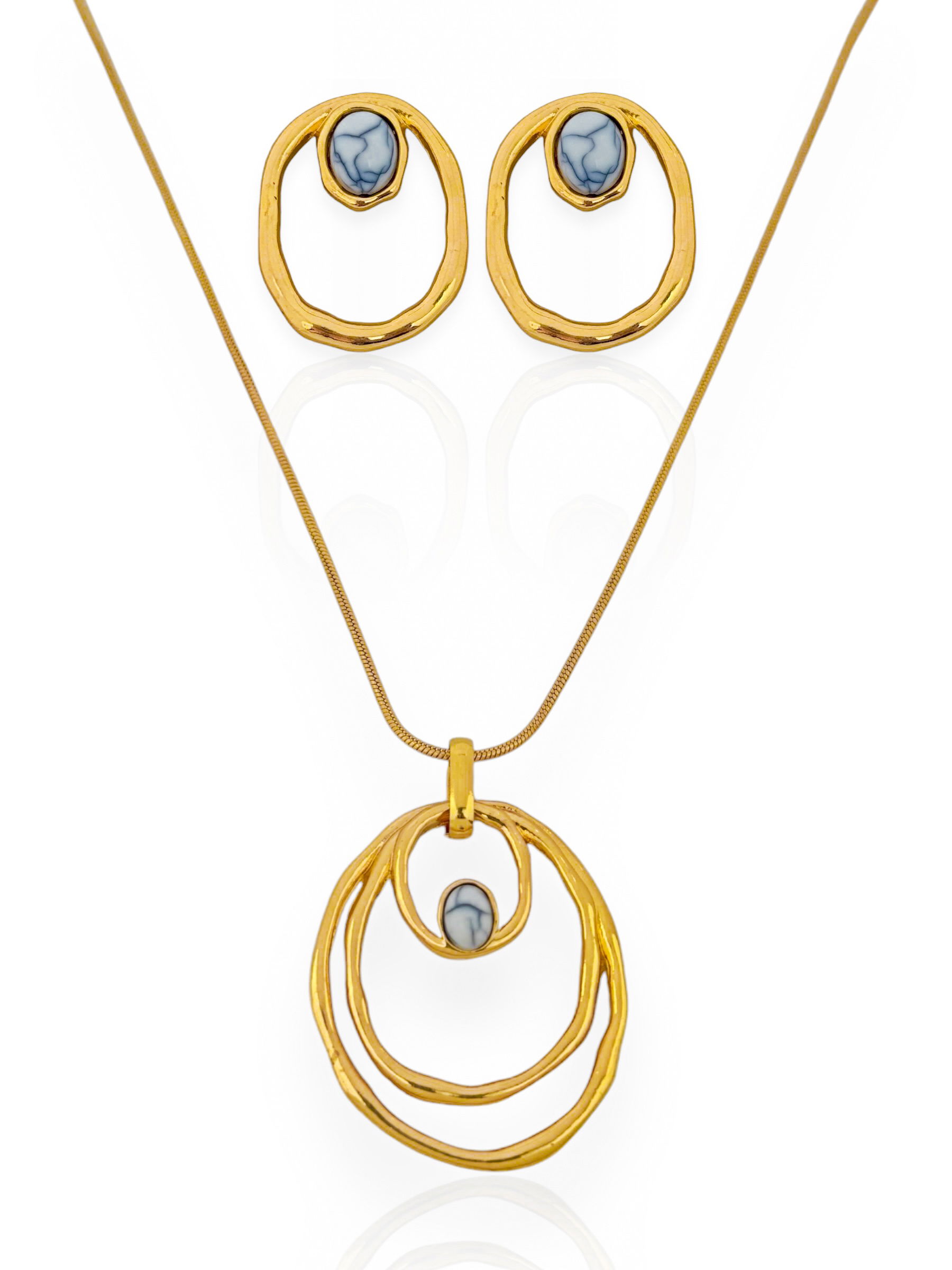 Conjunto Colar e Brinco Folheado a Ouro 18k e Prata Jade